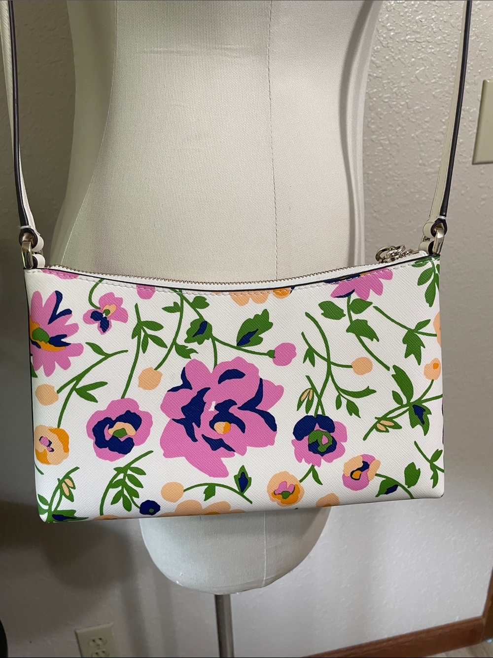 kate spade Sadie White Floral Crossbody with Pink, Purple and Green Accents - Picture 4 of 10
